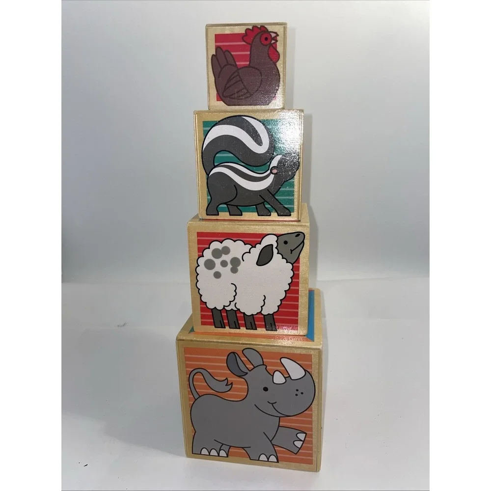 Melissa Doug ANIMAL NESTING BLOCKS Classic Wooden Toys Includes 4 Blocks VTG
